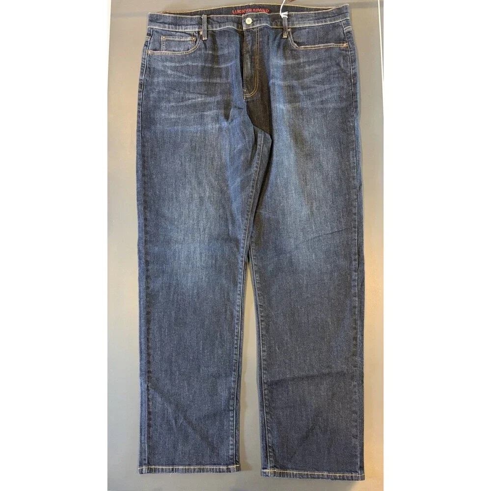 Lucky Brand Mens Straight Fit Dark Wash Blue Denim Jeans 5-Pocket Logo